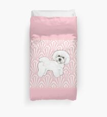 Bichon Frise on seashell pink, dog lovers, dog, poodle, Duvet Cover