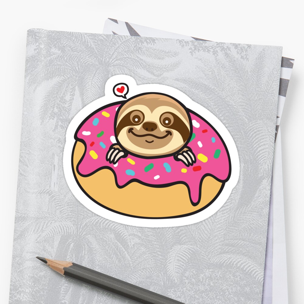 Sloth Loves Donut Stickers By Plushism Redbubble 