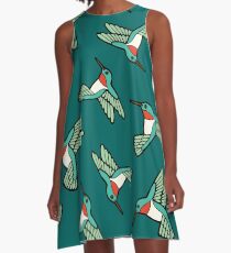 Hummingbird Pattern A-Line Dress