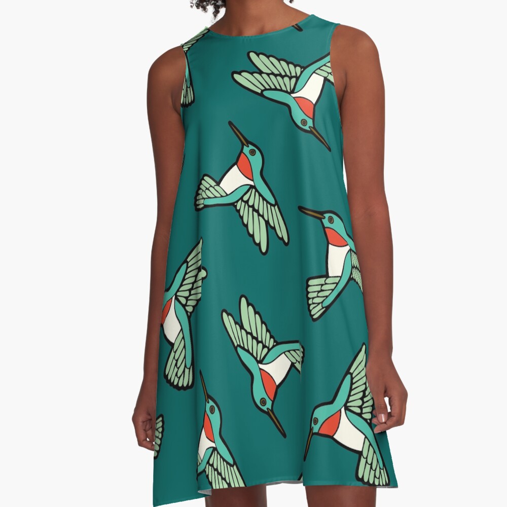 Hummingbird Pattern A-Line Dress