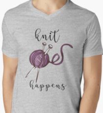 Funny Knitting Shirt Knit Happens Men's V-Neck T-Shirt