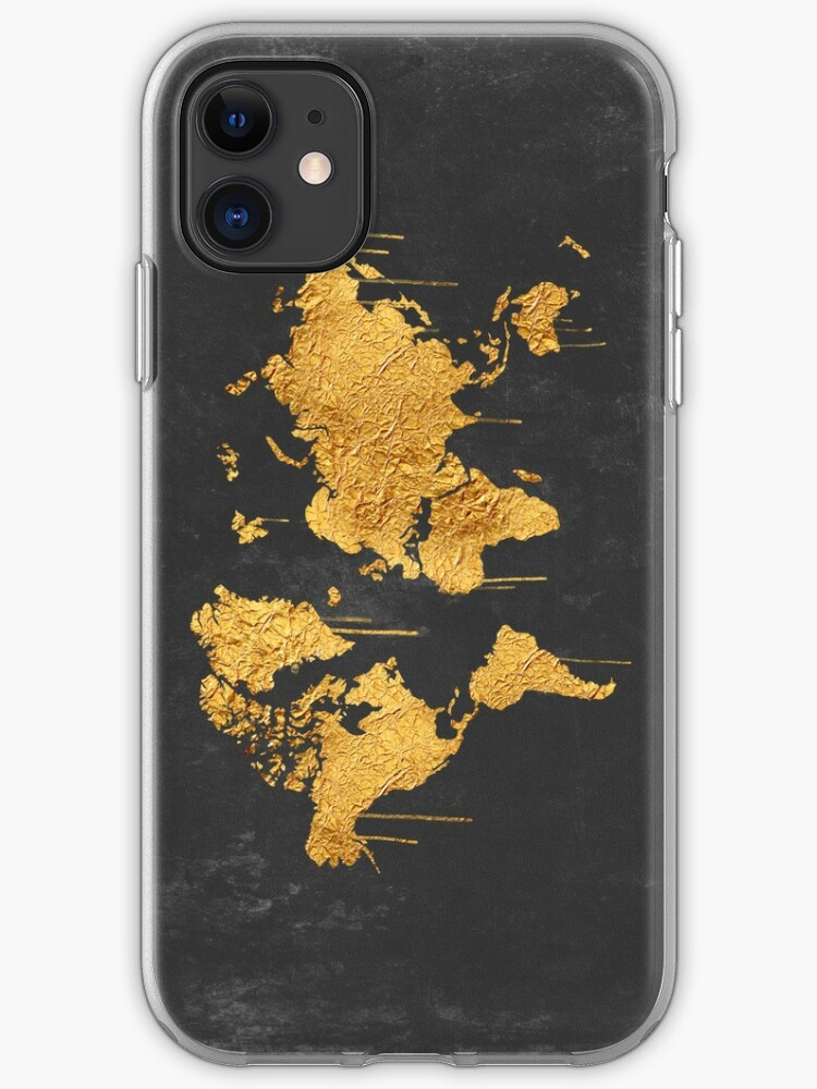Gold World Map Iphone Case Cover By Ladyviolet Redbubble