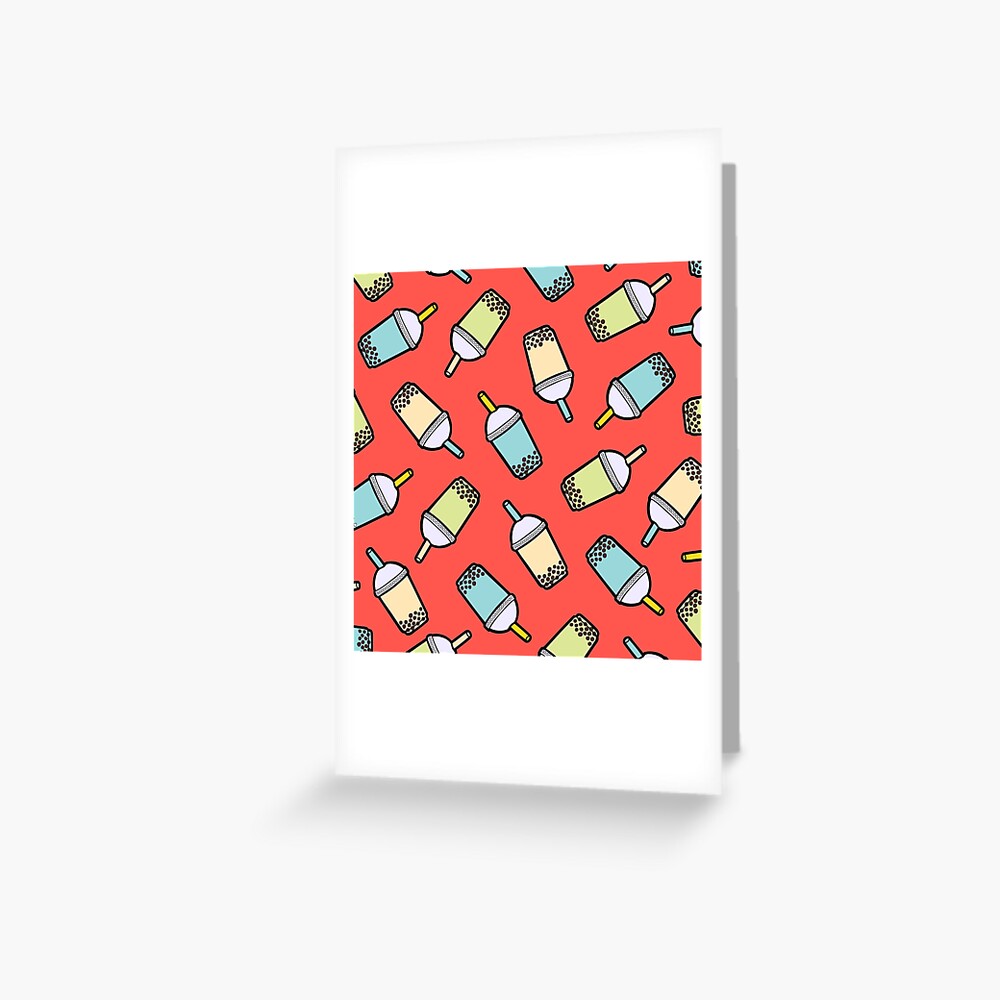 Bubble Tea Pattern in Red Greeting Card