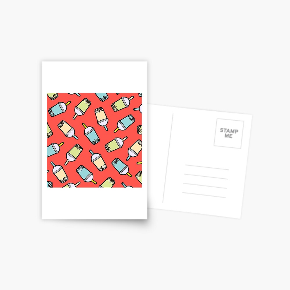 Bubble Tea Pattern in Red Postcard
