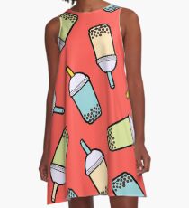 Bubble Tea Pattern in Red A-Line Dress