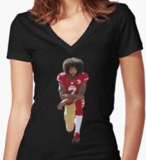 Colin Kaepernick Kneeling Low Poly Women's Fitted V-Neck T-Shirt