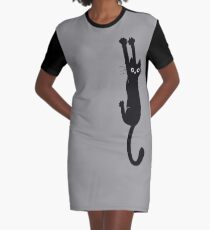 Black Cat Holding On Graphic T-Shirt Dress