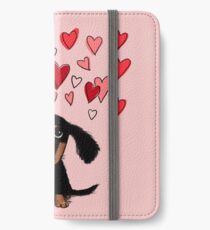 Cute Dachshund Puppy with Valentine Hearts iPhone Wallet/Case/Skin