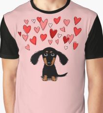 Cute Dachshund Puppy with Valentine Hearts Graphic T-Shirt