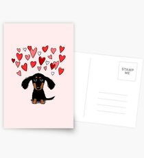 Cute Dachshund Puppy with Valentine Hearts Postcards