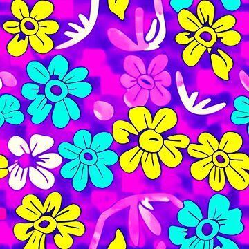 60s Style Neon Flowers ,Yallew And Blue Funny Cool Flower A-Line Dress |  Sticker