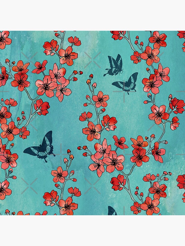 Sakura butterflies in turquoise by adenaJ