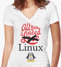 Geek Nerd - All you need is linux love Women's Fitted V-Neck T-Shirt
