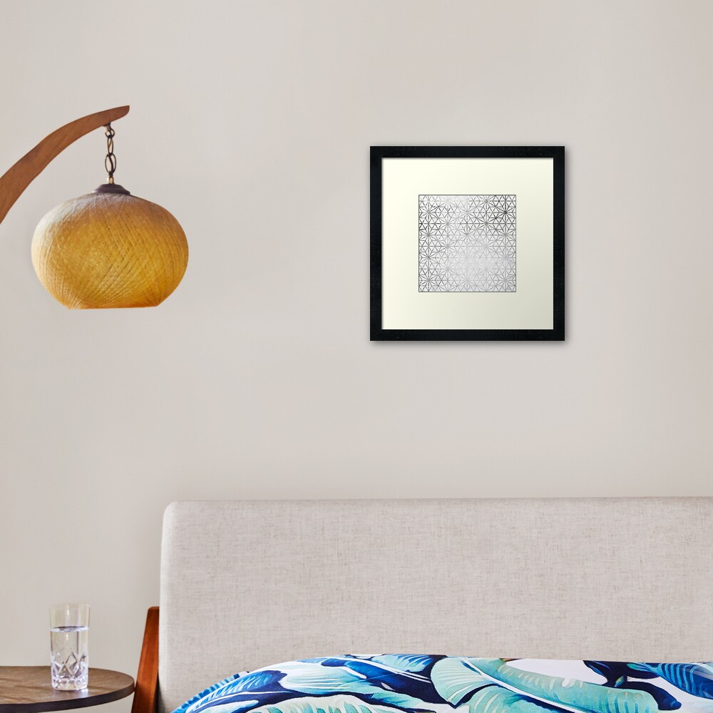 Modern silver stars geometric pattern Christmas white marble Framed Art Print