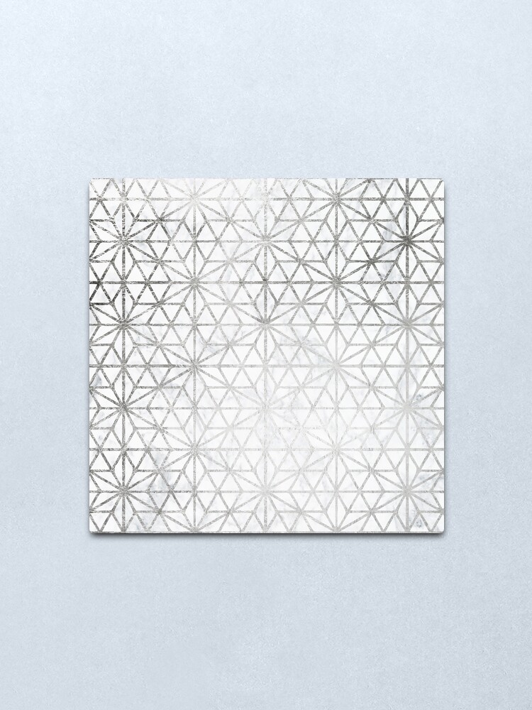 Alternate view of Modern silver stars geometric pattern Christmas white marble Metal Print