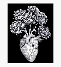 Heart with peonies B&W on black Photographic Print