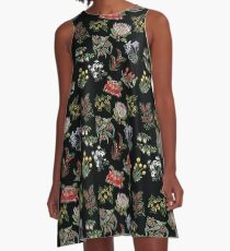 Native Flower Lino Print A-Line Dress
