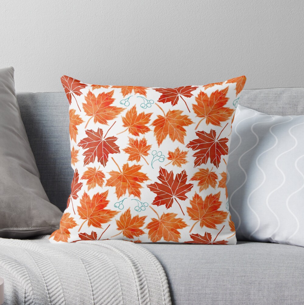 Autumn leaves against white Throw Pillow