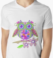 Cute Flower Power Owl Men's V-Neck T-Shirt