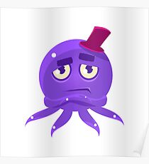Snobbish lustige Krake im Zylinderhut Emoji Poster