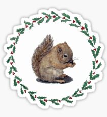 Pegatina Baby Squirrel con Holly Wreath