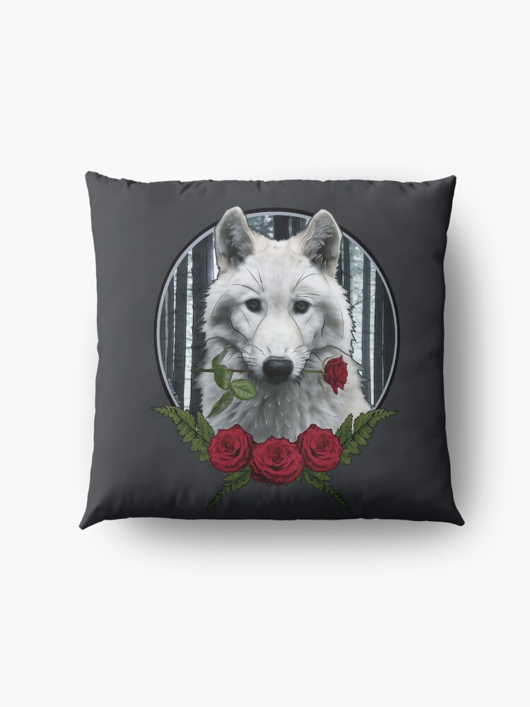 Alternate view of Wolf with Rose - Graphic Style Floor Pillow