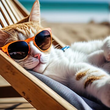 Cat with sunglasses chilling on beach in Summer | Poster