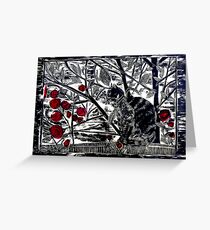 Poppy on the Deck-Woodcut Greeting Card