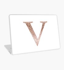 V rose gold glitter monogram letter Laptop Skin