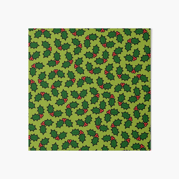 Holly Leaves and Berries Pattern in Light Green Art Board Print