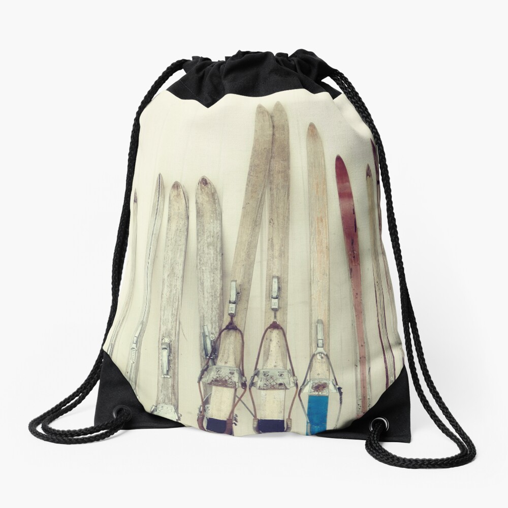Retro Skis Drawstring Bag