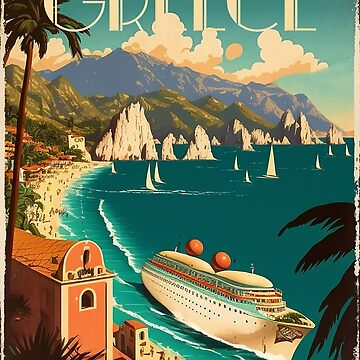 Greece Coastline Vintage Travel Art Poster Sticker for Sale by  OldTravelArt