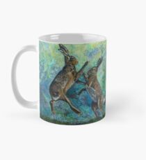 Boxing Hares Embroidery - Textile Art Mug