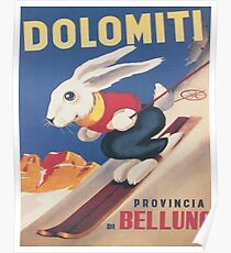 Dolomites, Italy, Ski Bunny Vintage Travel Ski Poster Poster