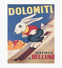 Dolomites, Italy, Ski Bunny Vintage Travel Ski Poster Photographic Print