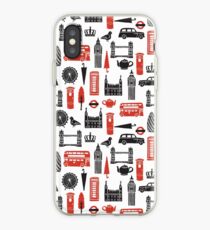 Vinilo o funda para iPhone London Block Print - Negro y rojo de Andrea Lauren