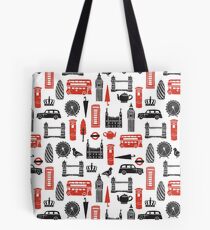 London Block Print - Black and Red by Andrea Lauren Tote Bag