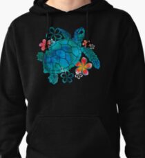 Sea Turtle with Flowers Pullover Hoodie