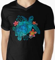 Sea Turtle with Flowers Men's V-Neck T-Shirt
