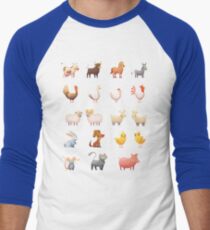 Farm Animals Cartoon Set Men's Baseball ¾ T-Shirt