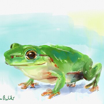 Green Shiny Frog Watercolor Painting