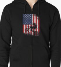 American Flag Motocross Dirtbike Zipped Hoodie