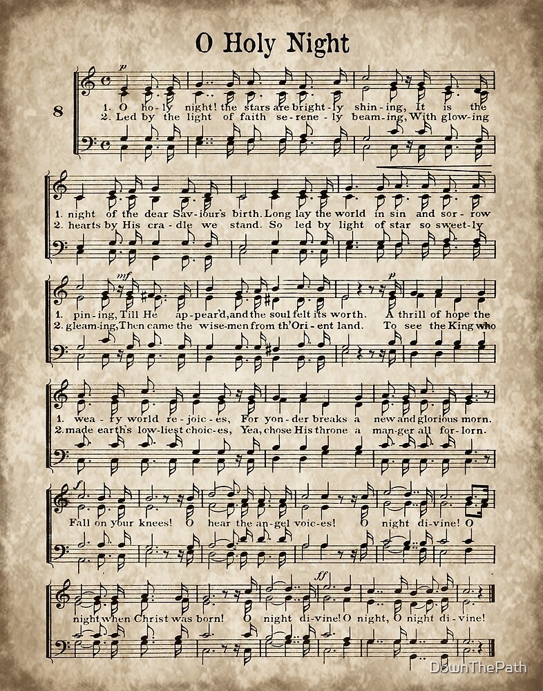 "O Holy Night Vintage Christmas Hymn Music" by DownThePath Redbubble