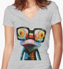 Hipster Frog Nerd Glasses Women's Fitted V-Neck T-Shirt