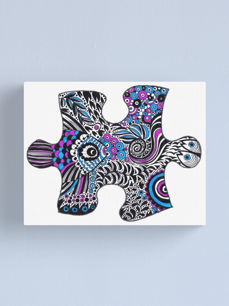 Alternate view of Fishy bubbles in a puzzle Canvas Print