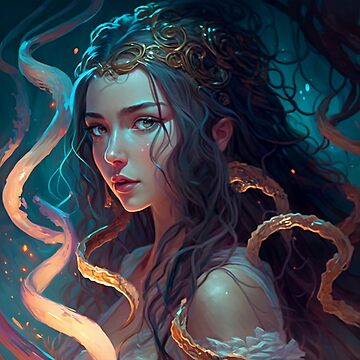 Coral and blue Medusa portrait Sticker for Sale by saraknid