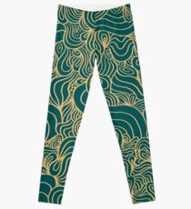 ACID PEACOCK Gilded Emerald: Teal-Green/Gold Line Design Leggings Leggings