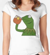 Kermit Sipping Tea Meme King but That's None of my Business Women's Fitted Scoop T-Shirt
