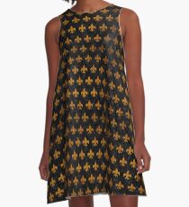 ROYAL1 SCHWARZ MARMOR & GELBE GRUNGE A-Linien Kleid