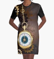 Brown Background with the Clock ( Steampunk ) Graphic T-Shirt Dress